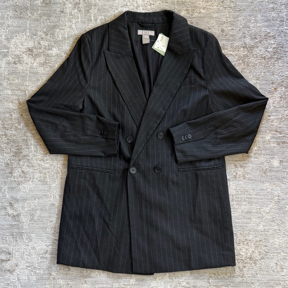 H&M Women’s Double-Breasted Black Pinstripe Blazer